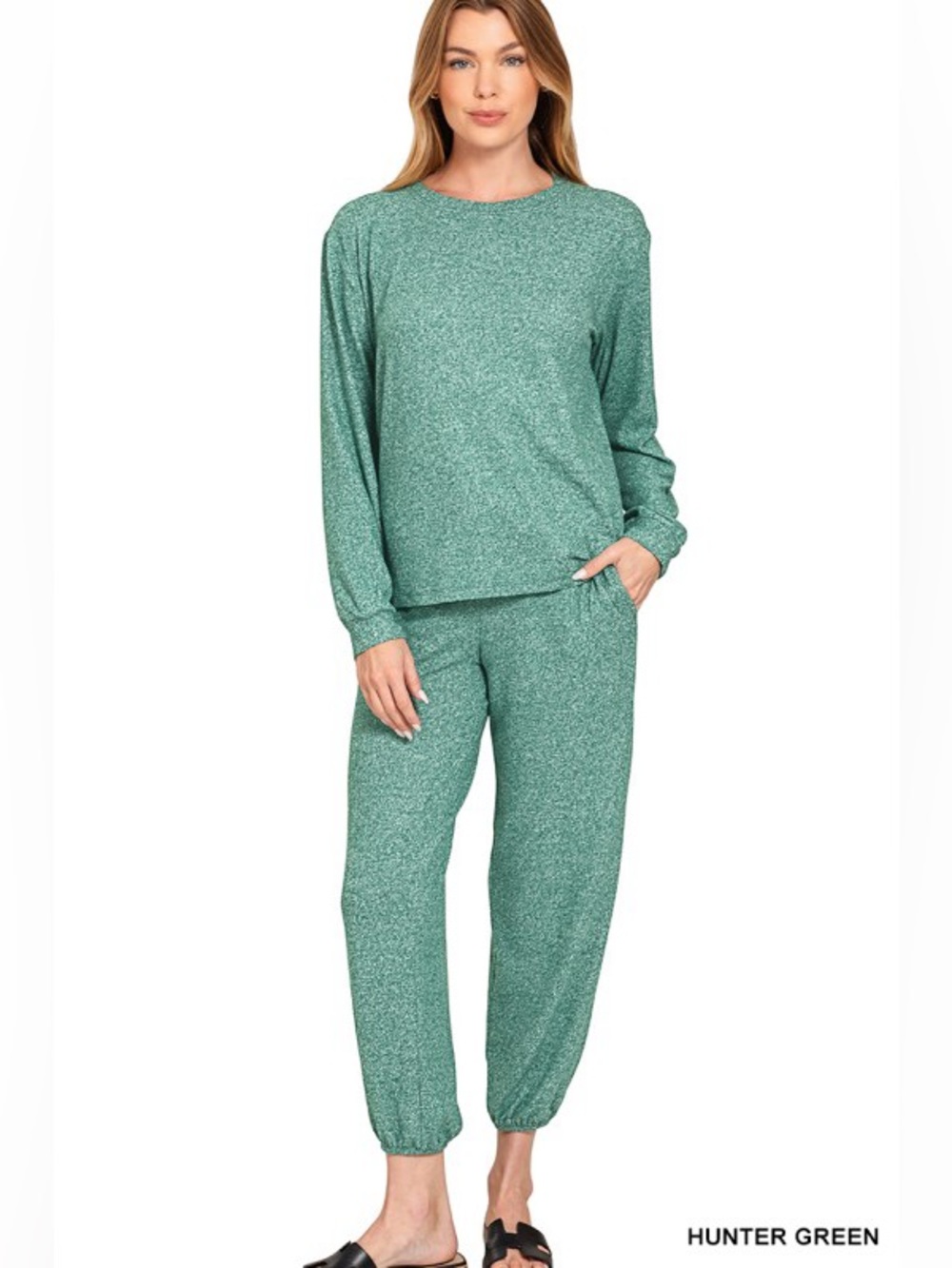 NWT Zenana SOFT
MELANGE HACCI LONG
SLV TOP & JOGGERS SET Green